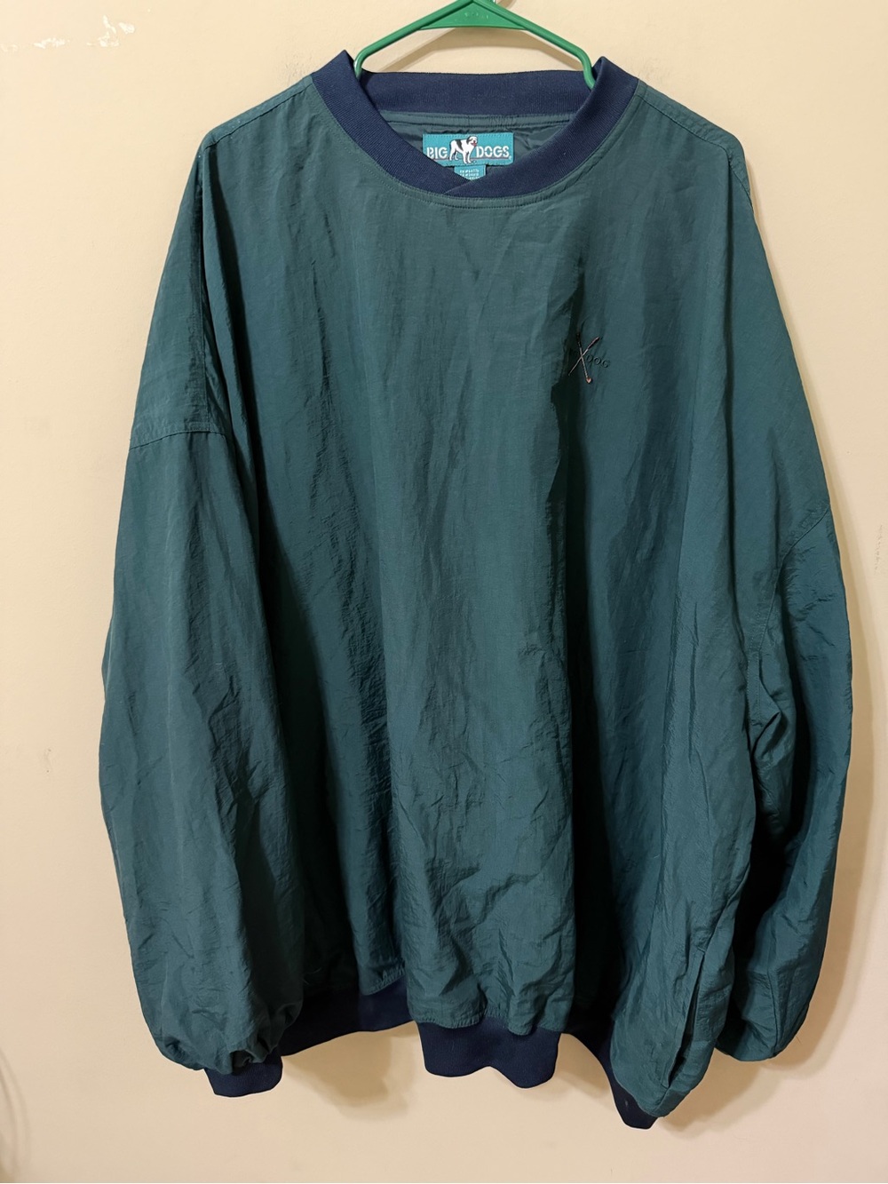 Big Dogs Teal Green Crewneck golf jacket 4x Navy Trim euc classic vintage 1990s